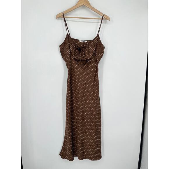 Ciao Lucia Leo Satin Midi Slip Dress Polka Dot Keyhole Tie Front Spaghetti Strap - Picture 4 of 12